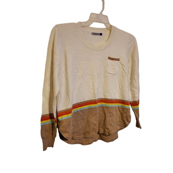 Zaket and Plover sweater cream and tan stripe with chest pocket Size M - Picture 5 of 5